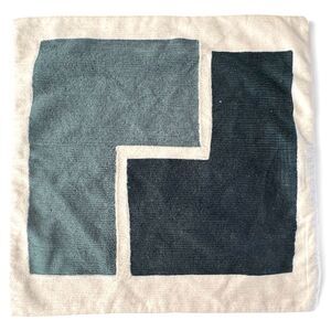 West Elm Crewel Stacked Shapes Embroidered Pillow Cover Cotton 20" Square Blue